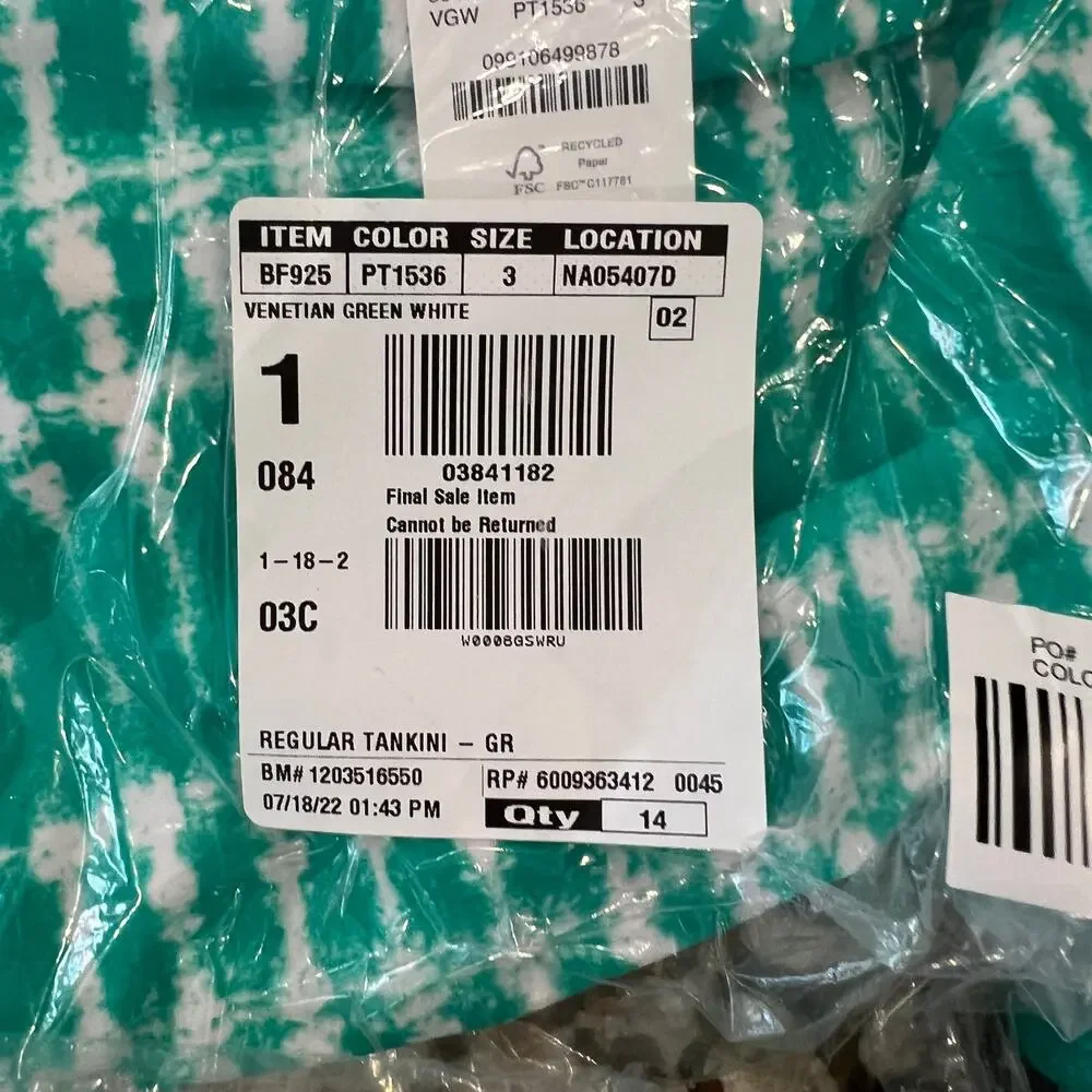 NWT J. Crew Girls' Green & White Tie-Dyed Tankini Swimsuit -